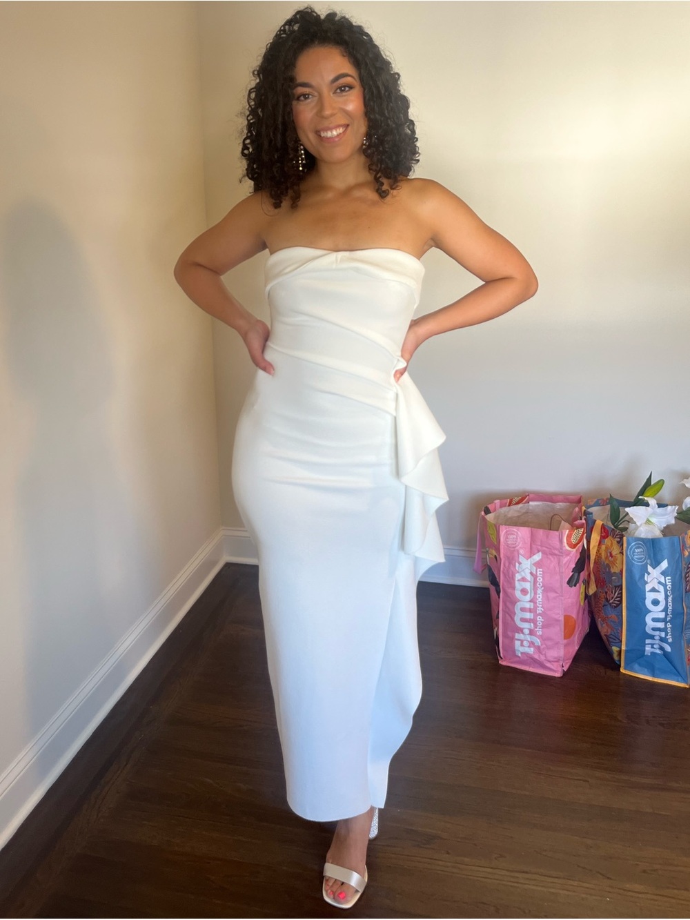 Selfie Leslie White Textured Off-Shoulder Dress